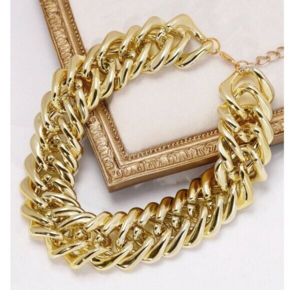 18K Gold Filled Chunky Rope Choker Necklace - Picture 2 of 3